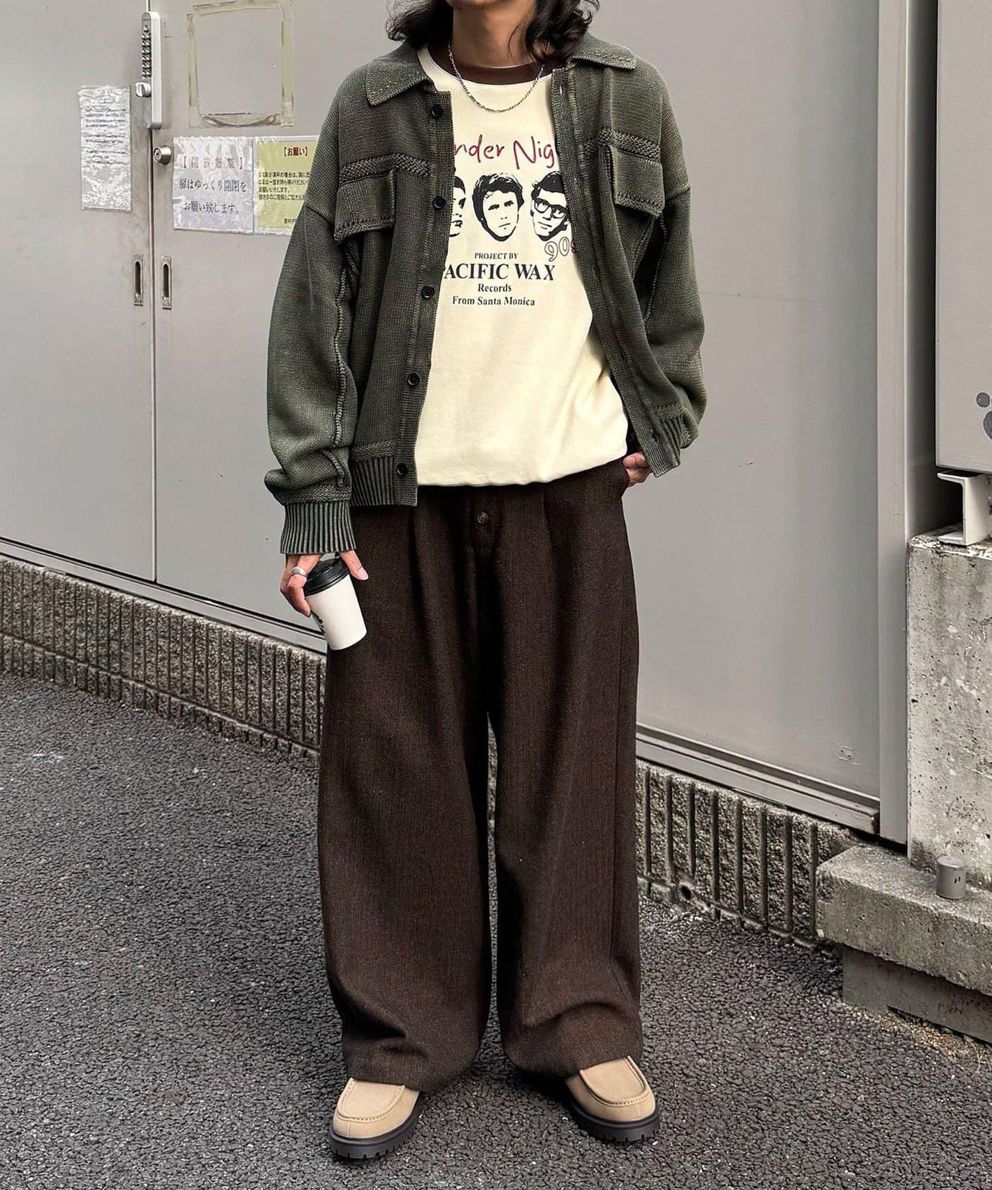 斜紋寬鬆休閒長褲