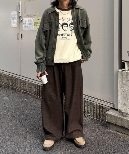 斜紋寬鬆休閒長褲