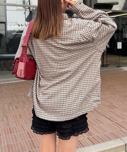 拼色格紋襯衫夾克