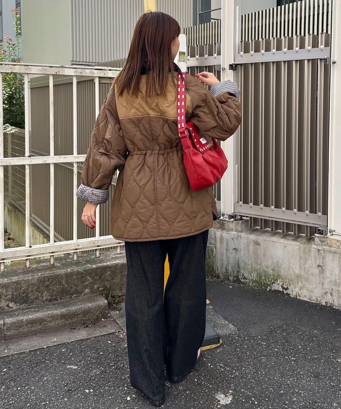 拼接羊羔絨拼色夾棉中長款外套