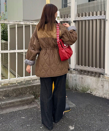 拼接羊羔絨拼色夾棉中長款外套