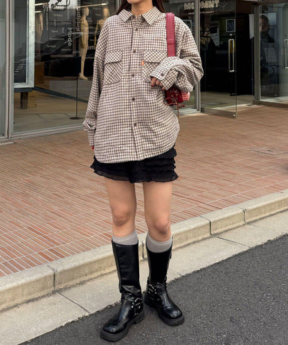 拼色格紋襯衫夾克