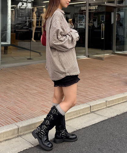 拼色格紋襯衫夾克