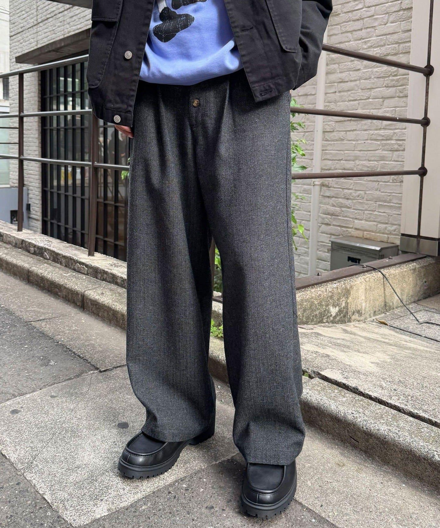 斜紋寬鬆休閒長褲