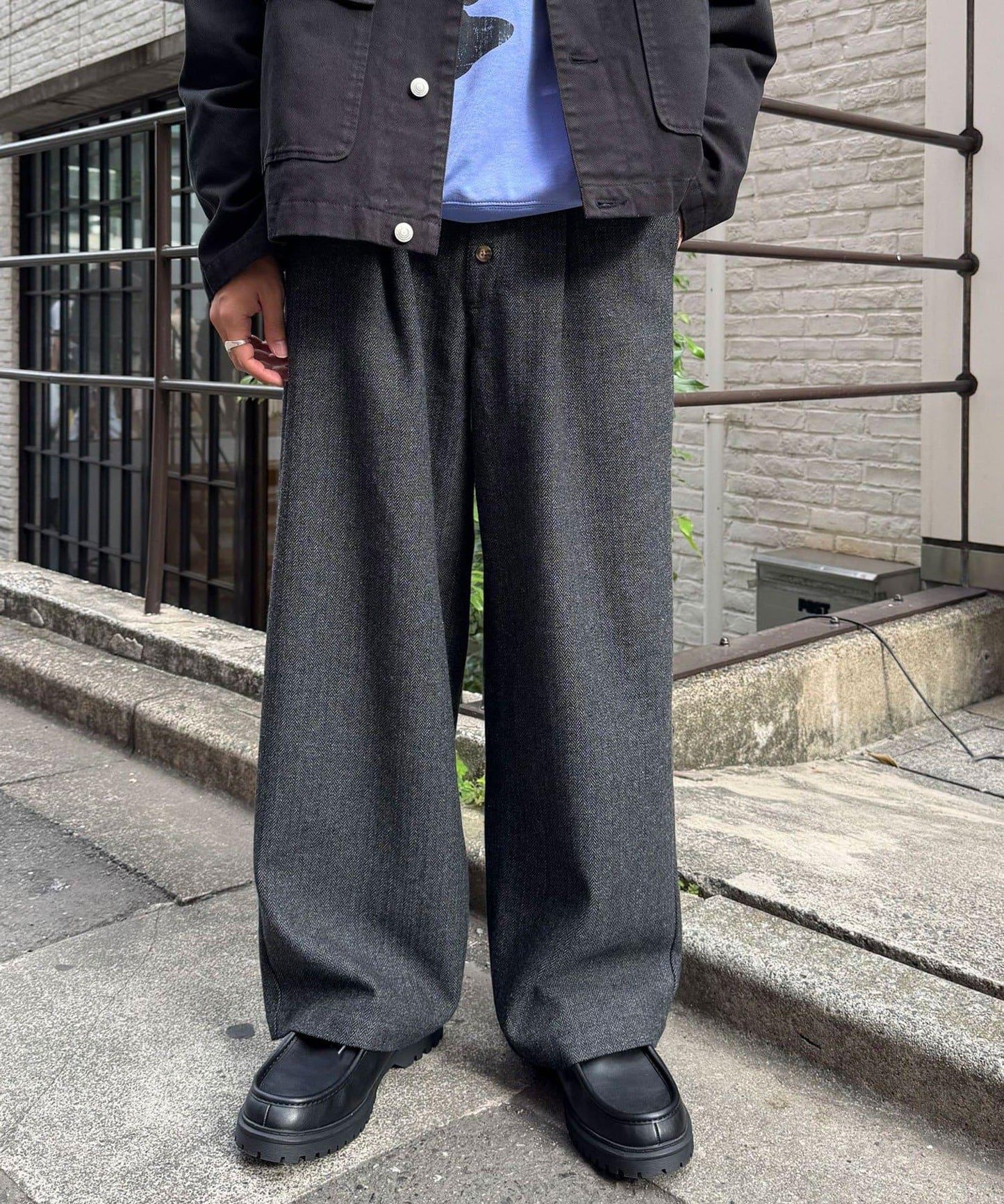 斜紋寬鬆休閒長褲