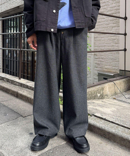 斜紋寬鬆休閒長褲