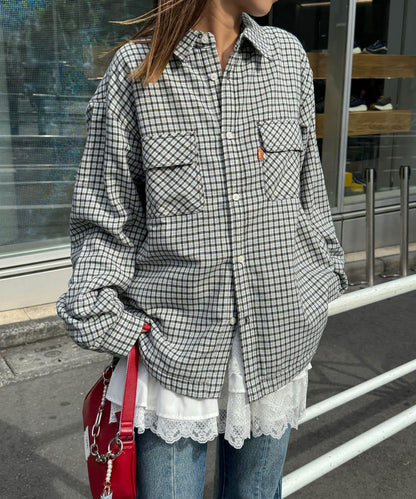 拼色格紋襯衫夾克
