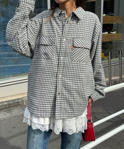 拼色格紋襯衫夾克