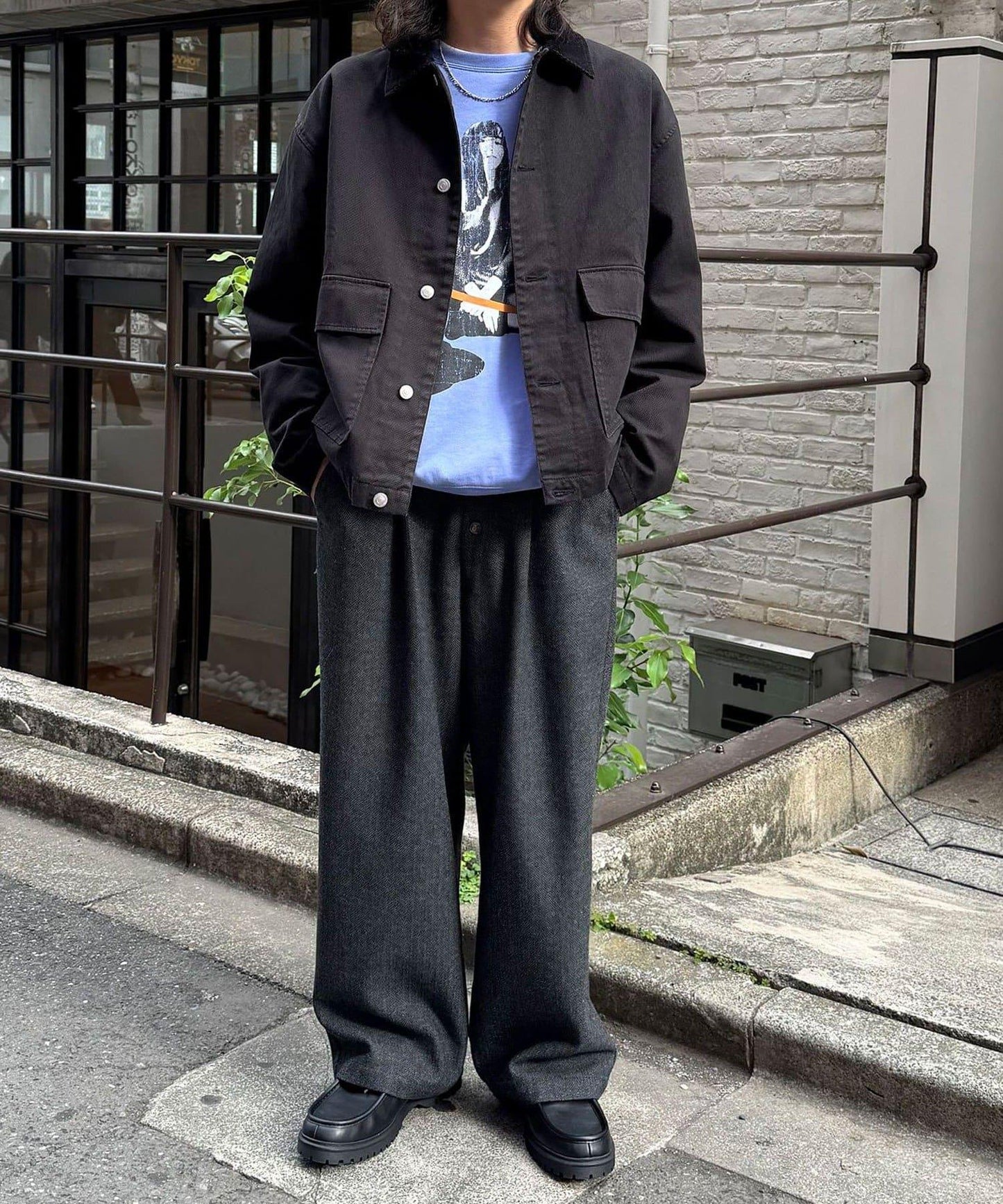 斜紋寬鬆休閒長褲