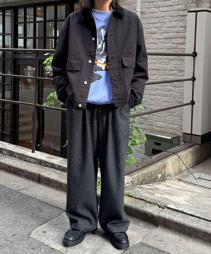 斜紋寬鬆休閒長褲