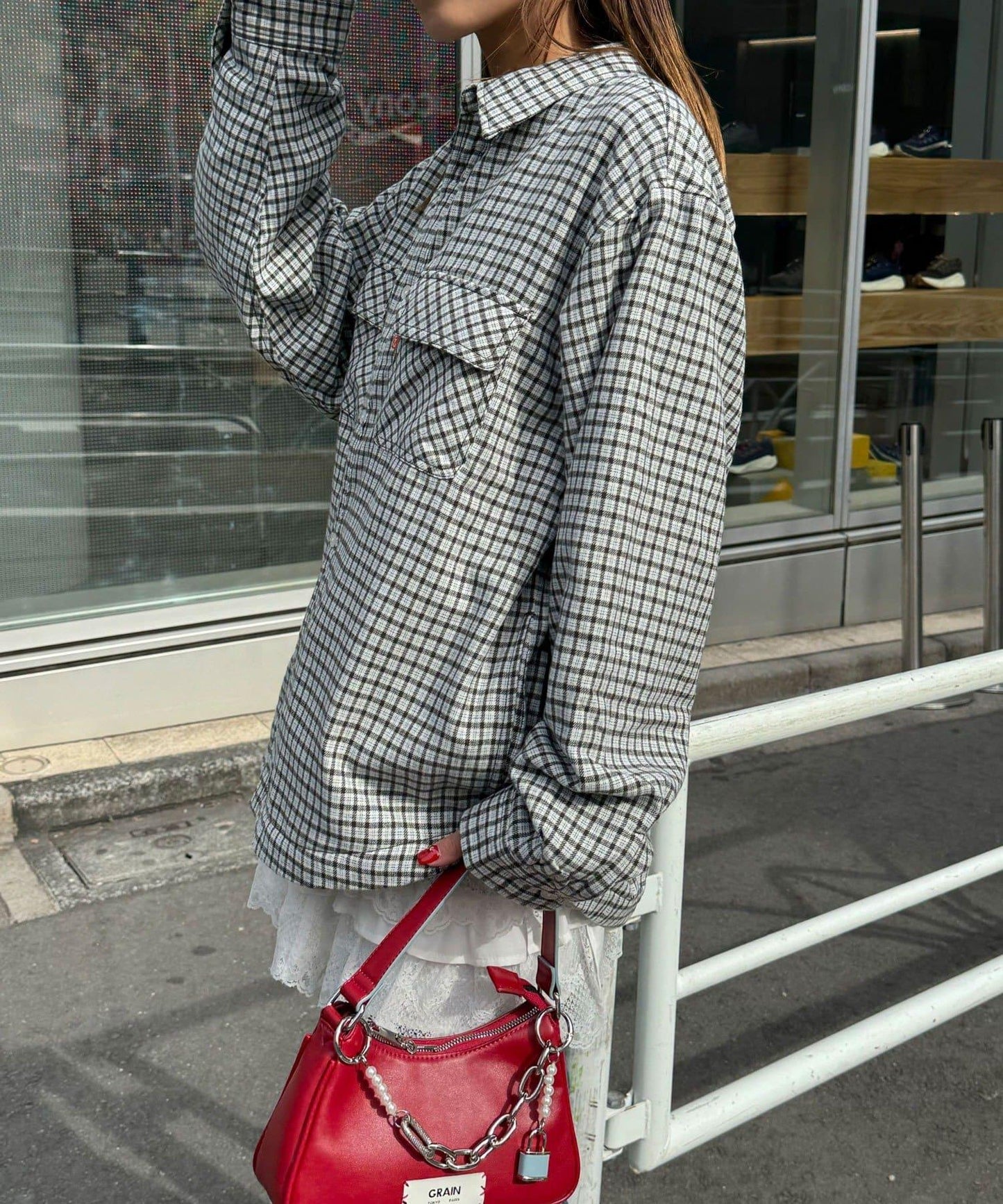 拼色格紋襯衫夾克