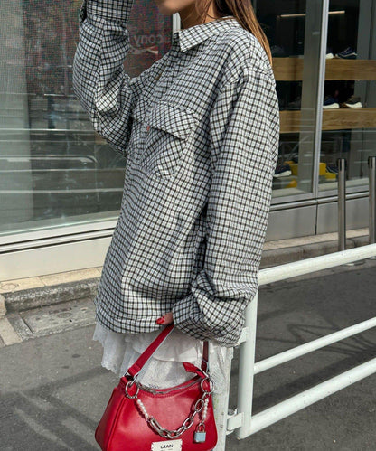 拼色格紋襯衫夾克