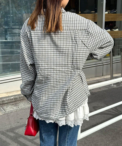 拼色格紋襯衫夾克