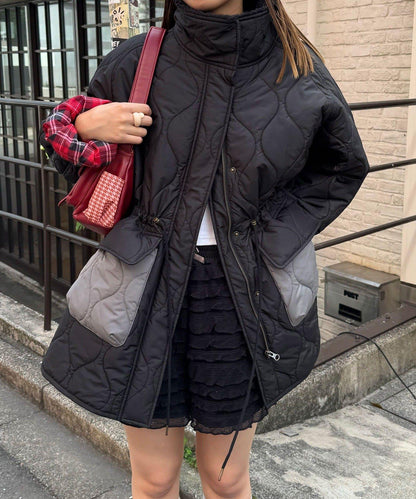 拼接羊羔絨拼色夾棉中長款外套