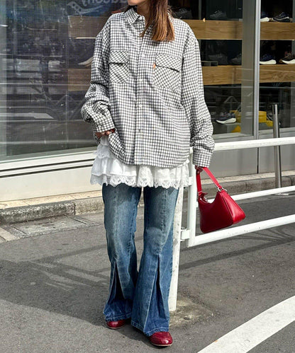 拼色格紋襯衫夾克