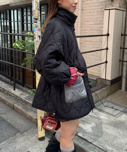 拼接羊羔絨拼色夾棉中長款外套