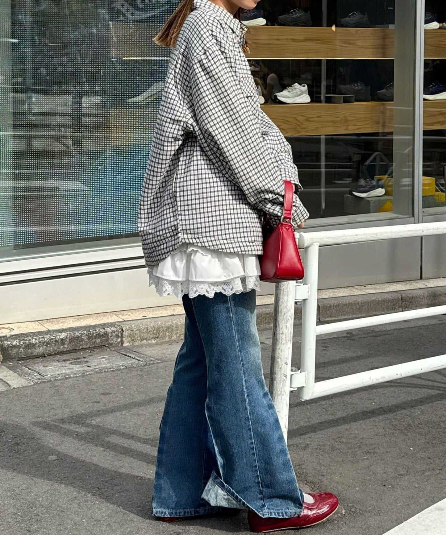 拼色格紋襯衫夾克