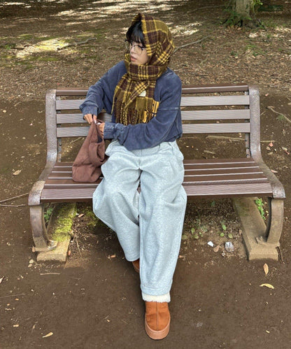 【UNISEX】格紋流蘇圍巾