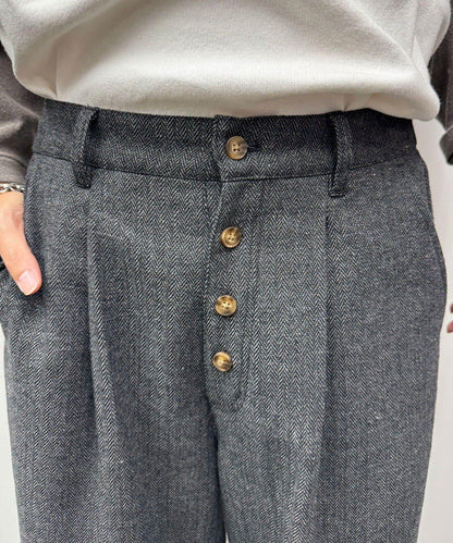 斜紋寬鬆休閒長褲