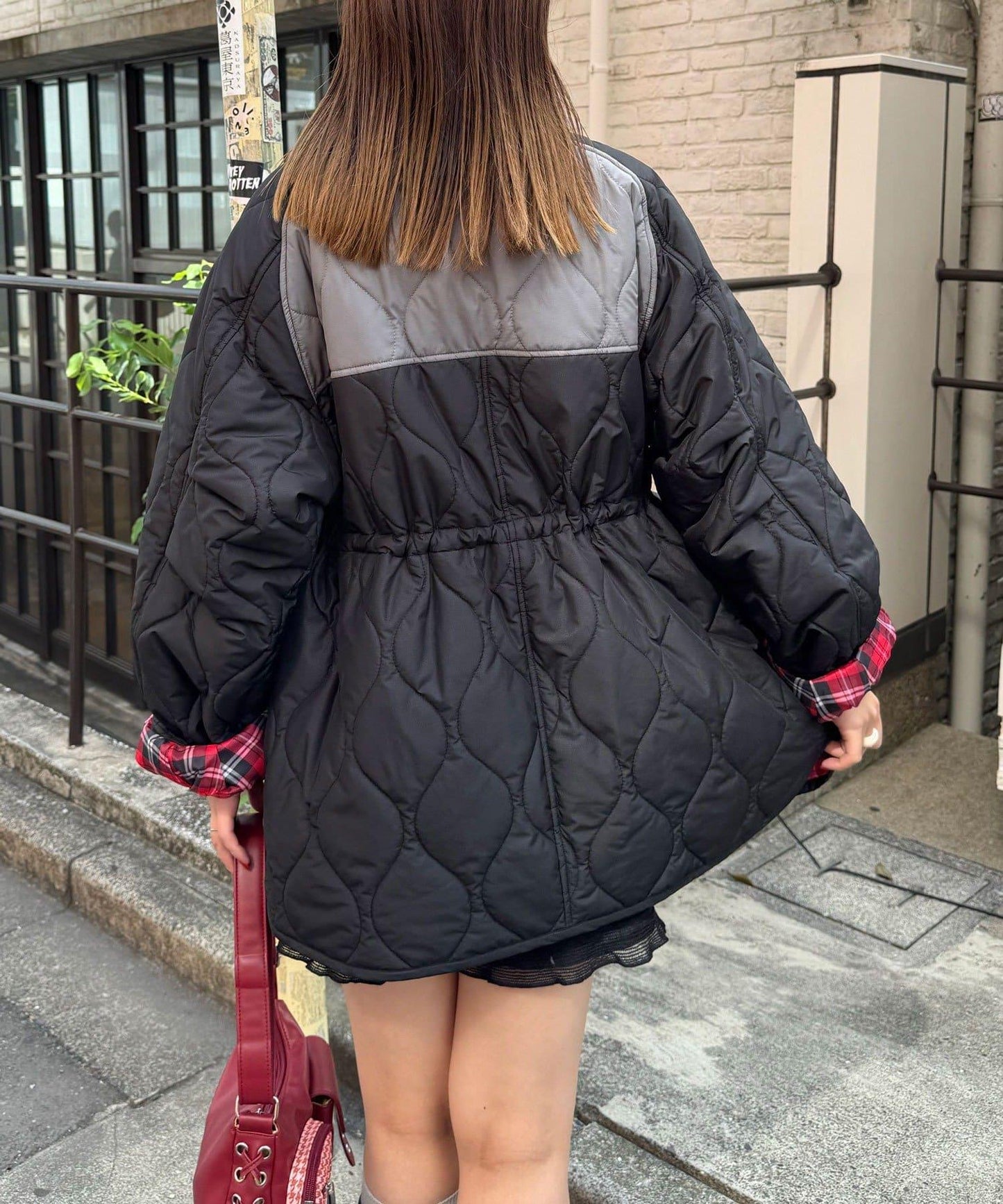 拼接羊羔絨拼色夾棉中長款外套