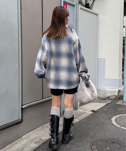 拼色格紋襯衫夾克