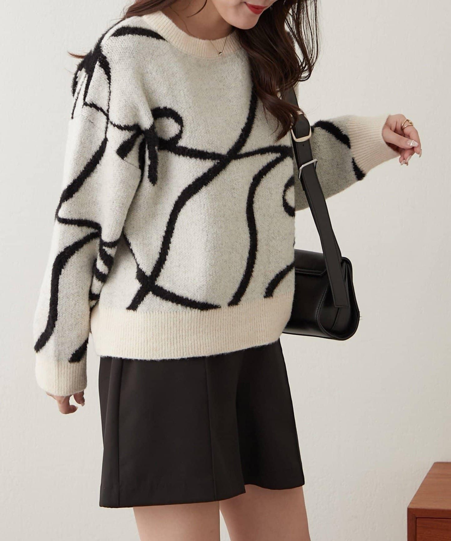 大蝴蝶結圖案針織衫