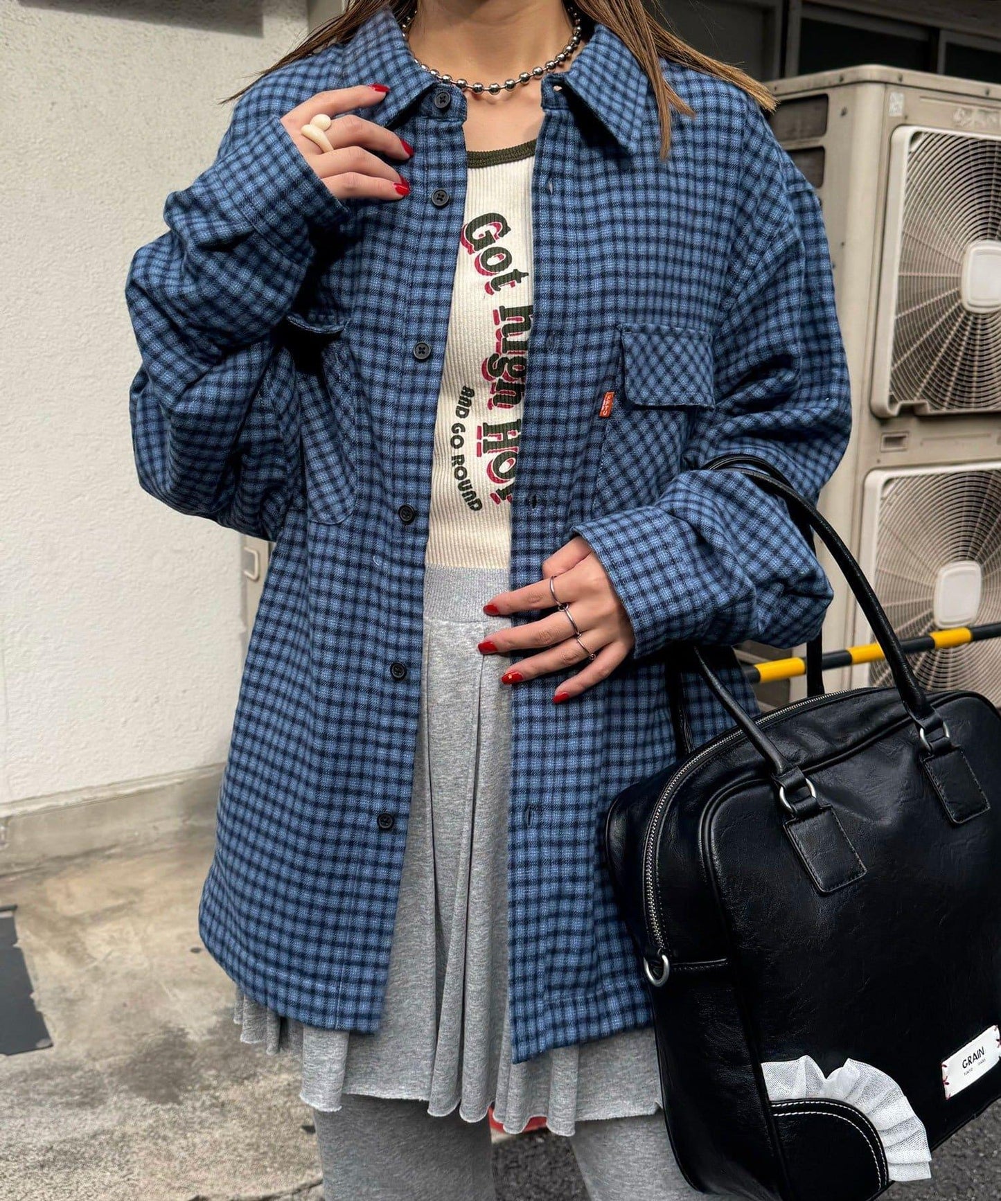 拼色格紋襯衫夾克