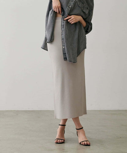 【LARUTA】防紫外線&接觸冷感簡約線條針織半身裙