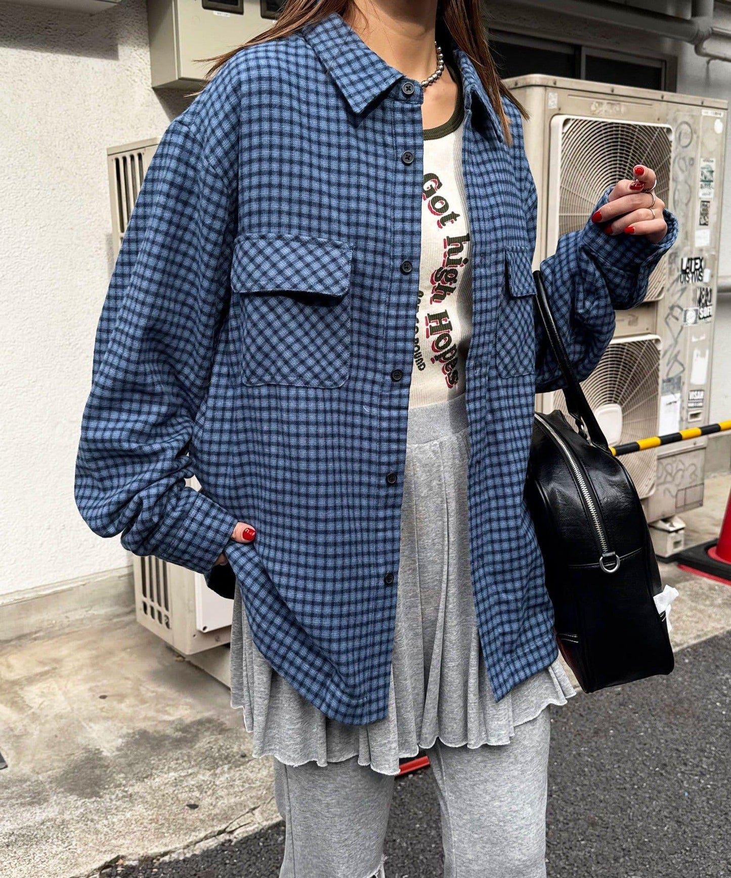 拼色格紋襯衫夾克