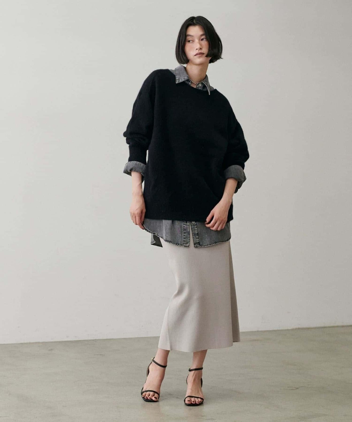 【LARUTA】防紫外線&接觸冷感簡約線條針織半身裙