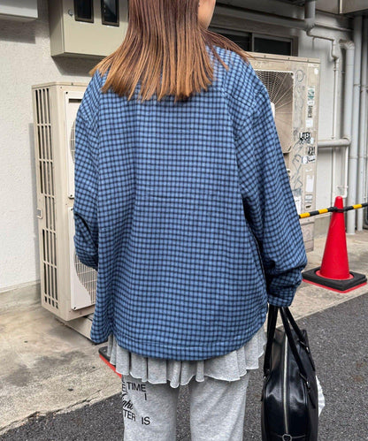 拼色格紋襯衫夾克