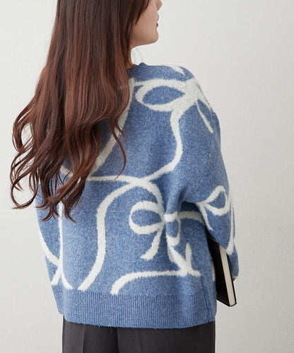 大蝴蝶結圖案針織衫