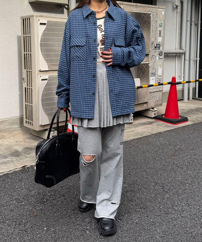 拼色格紋襯衫夾克