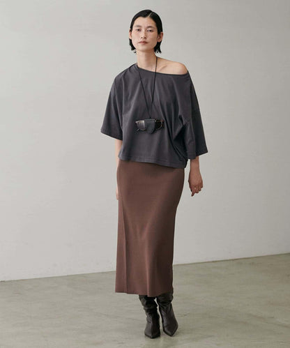 【LARUTA】防紫外線&接觸冷感簡約線條針織半身裙