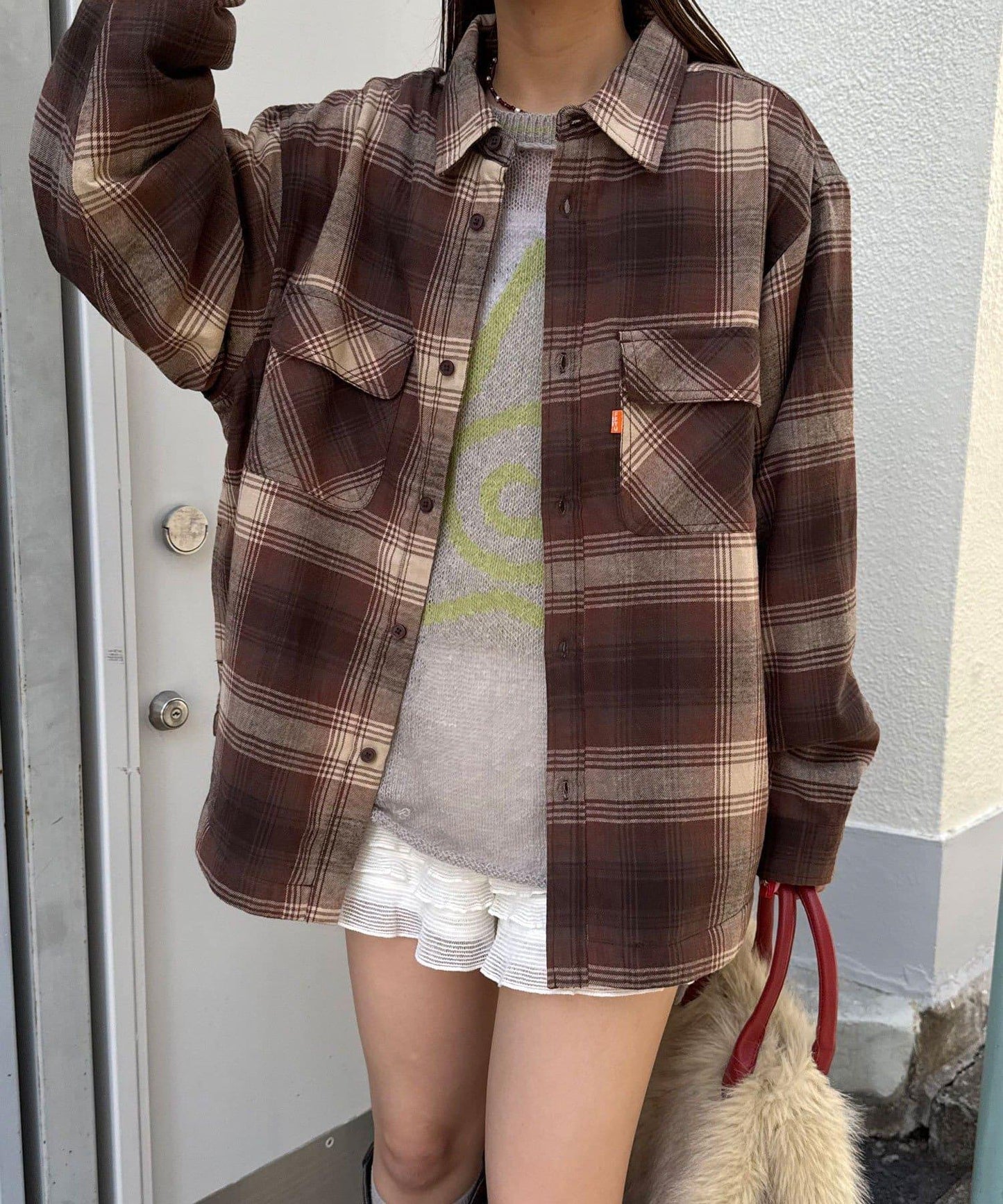 拼色格紋襯衫夾克