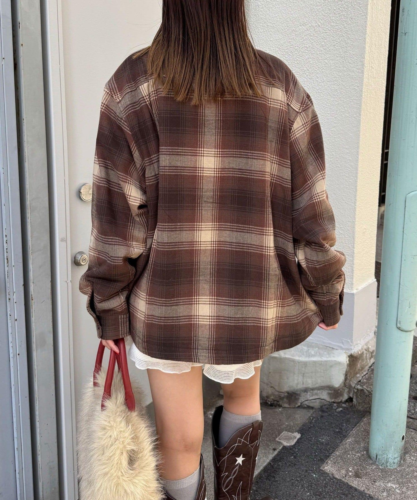 拼色格紋襯衫夾克