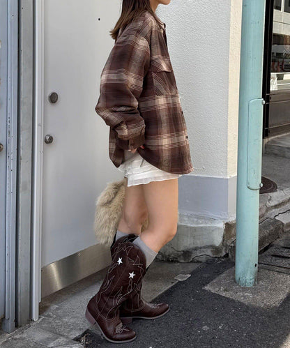 拼色格紋襯衫夾克