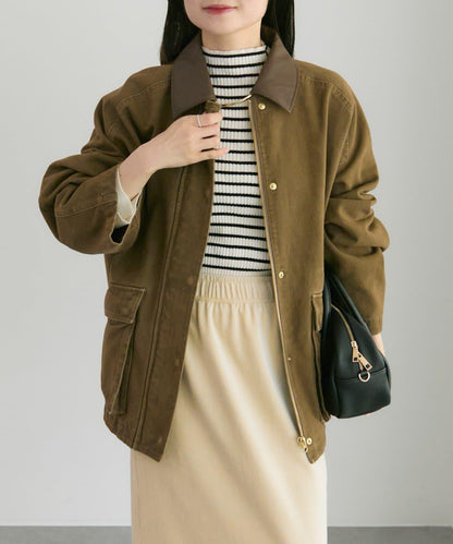 仿皮革翻領工裝夾克