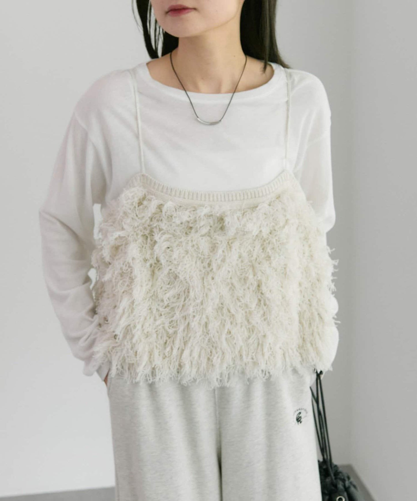 流蘇提花針織細肩帶背心