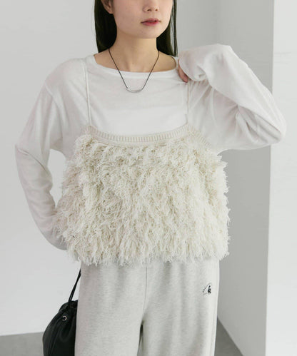 流蘇提花針織細肩帶背心