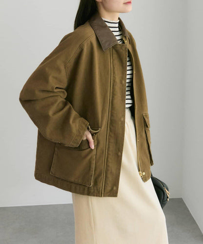 仿皮革翻領工裝夾克