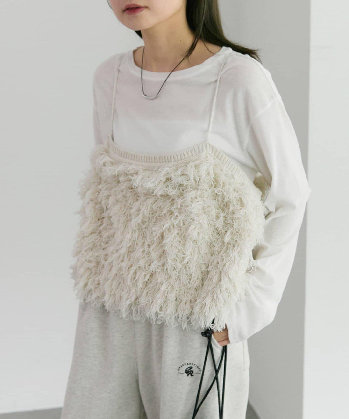 流蘇提花針織細肩帶背心