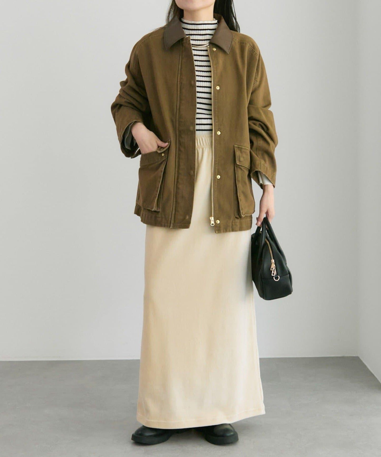 仿皮革翻領工裝夾克