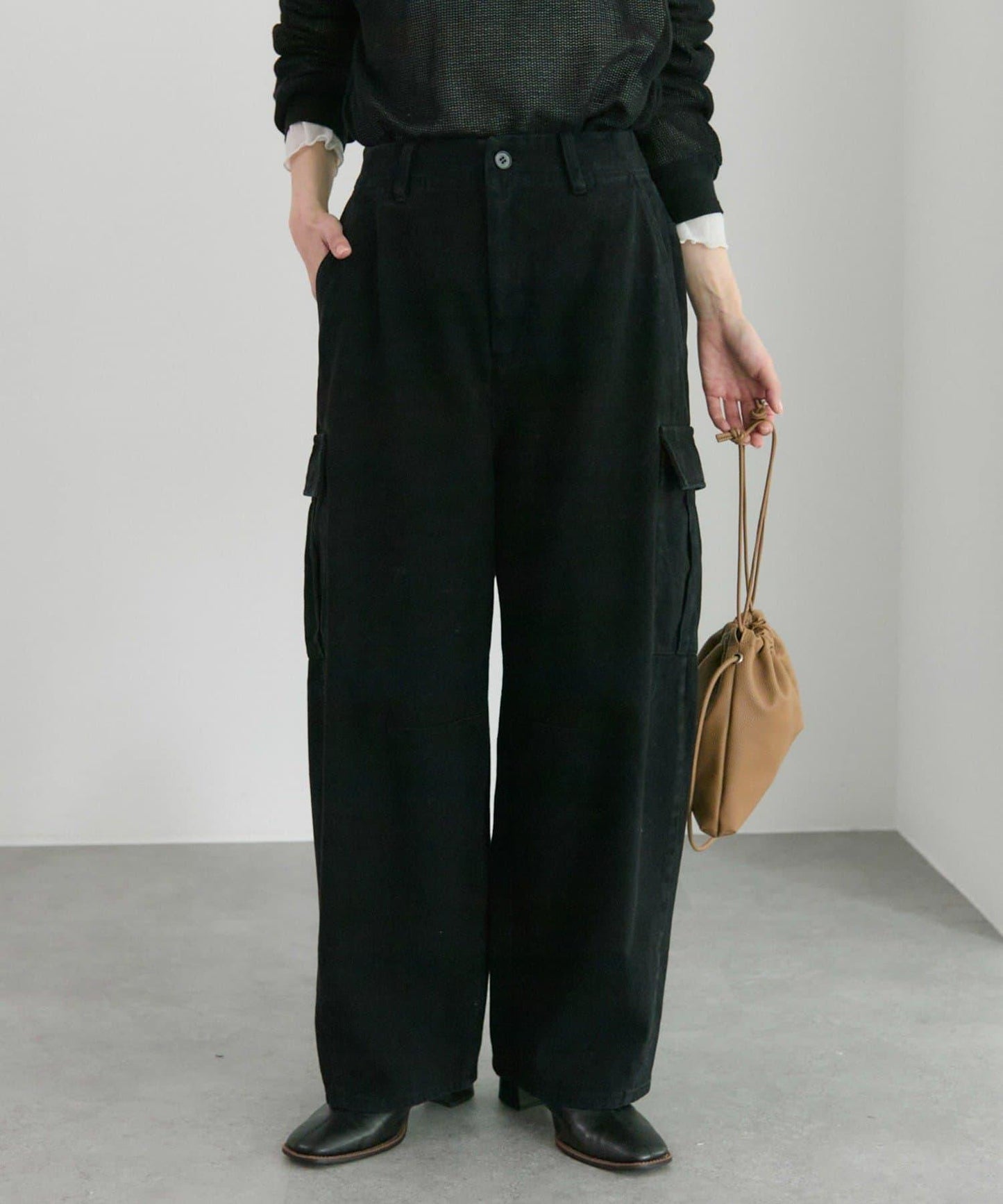 復古風弧形剪裁工裝褲