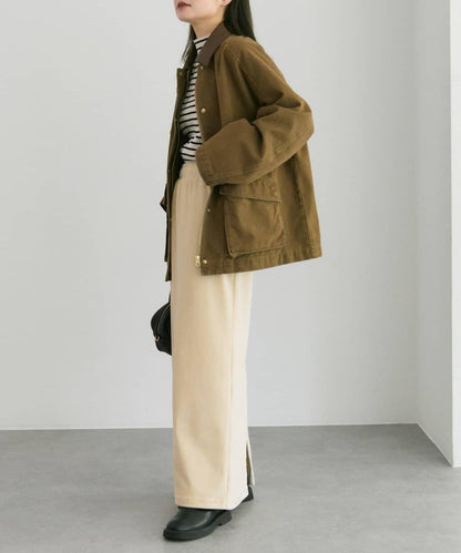 仿皮革翻領工裝夾克