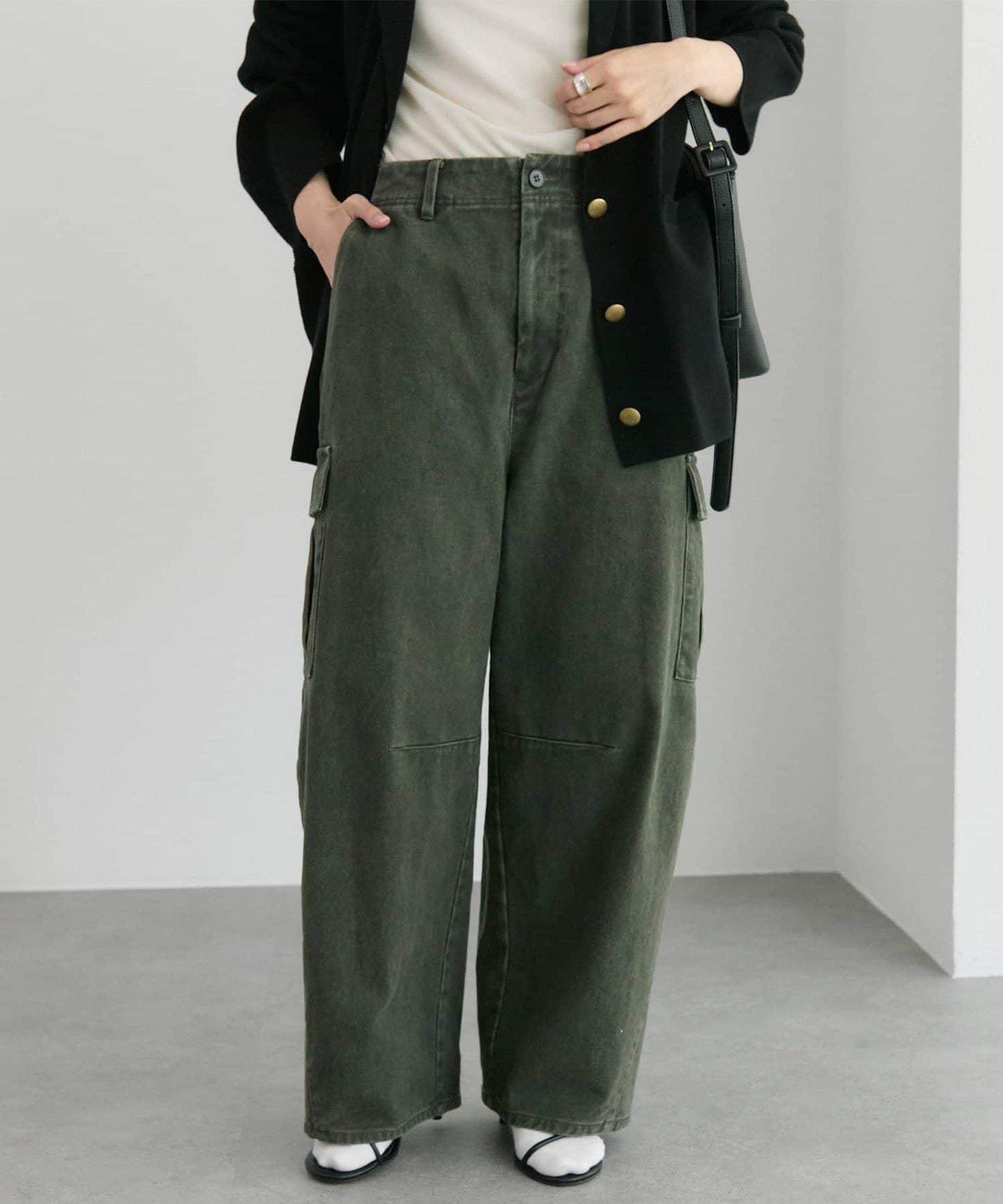 復古風弧形剪裁工裝褲