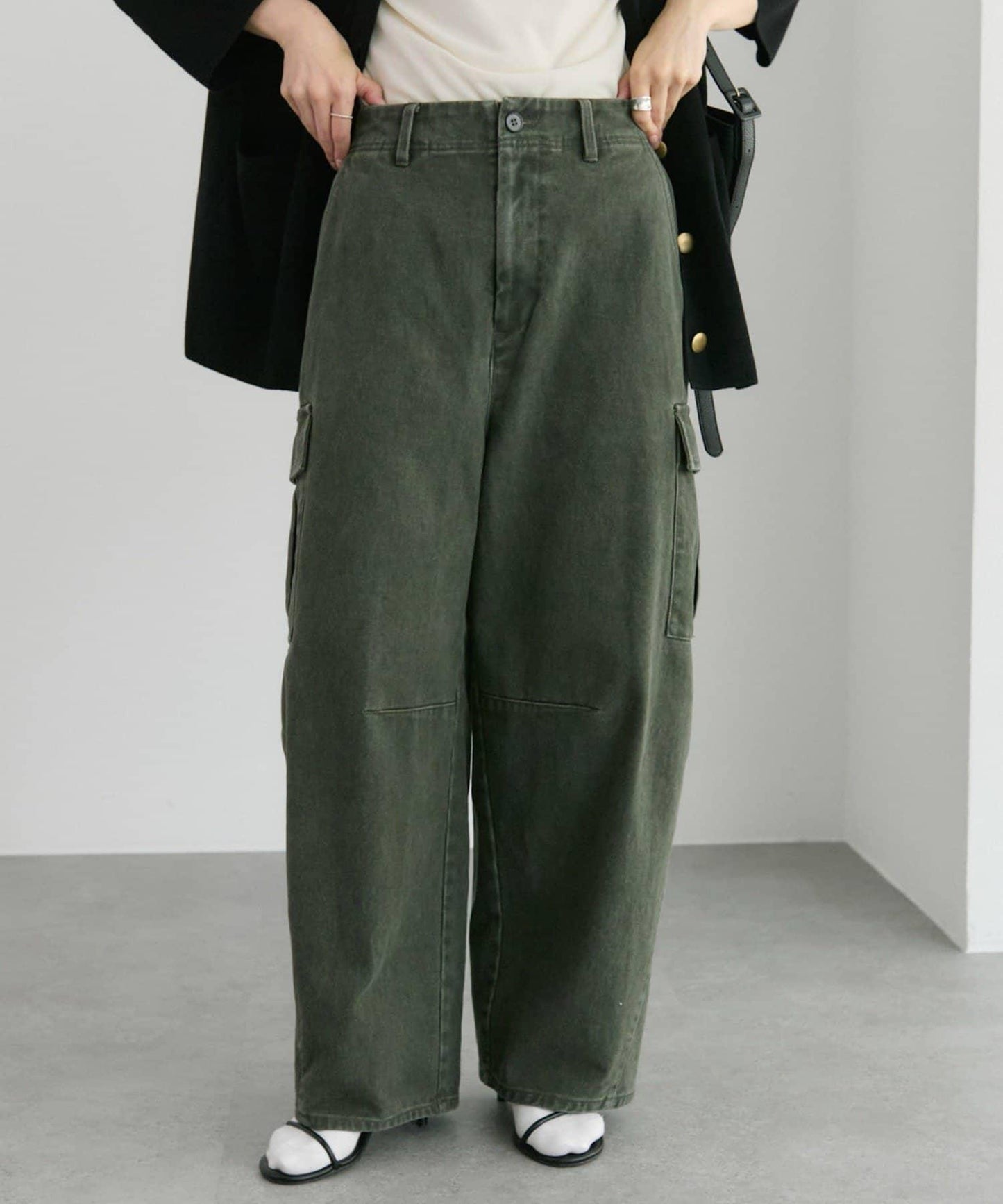 復古風弧形剪裁工裝褲