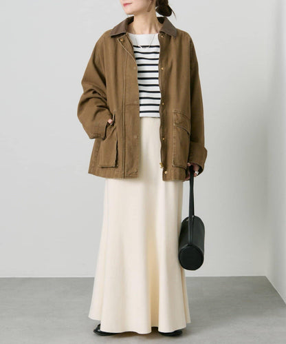 仿皮革翻領工裝夾克