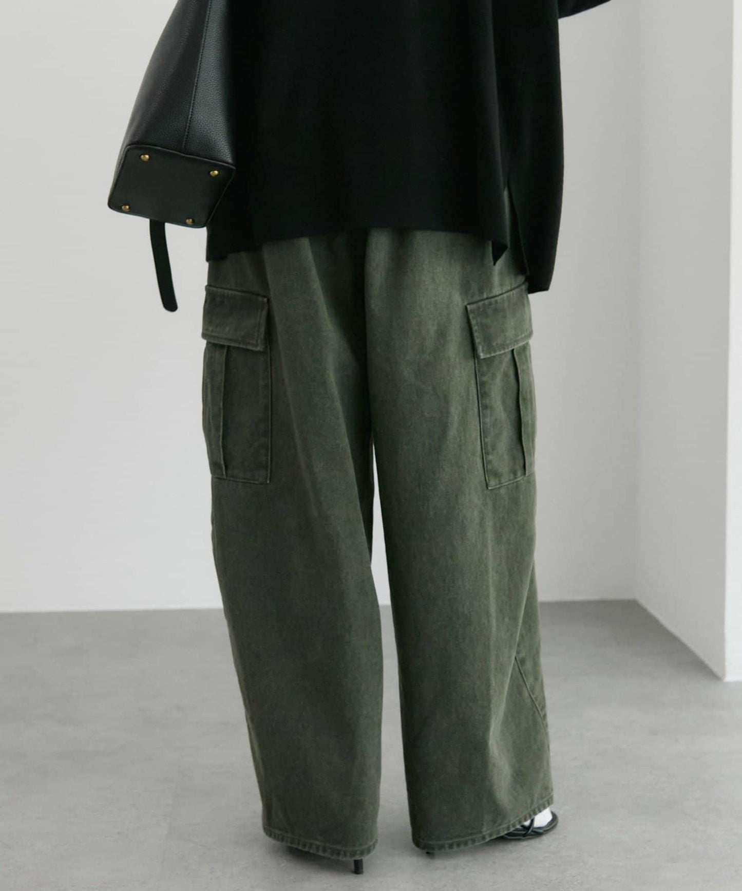 復古風弧形剪裁工裝褲