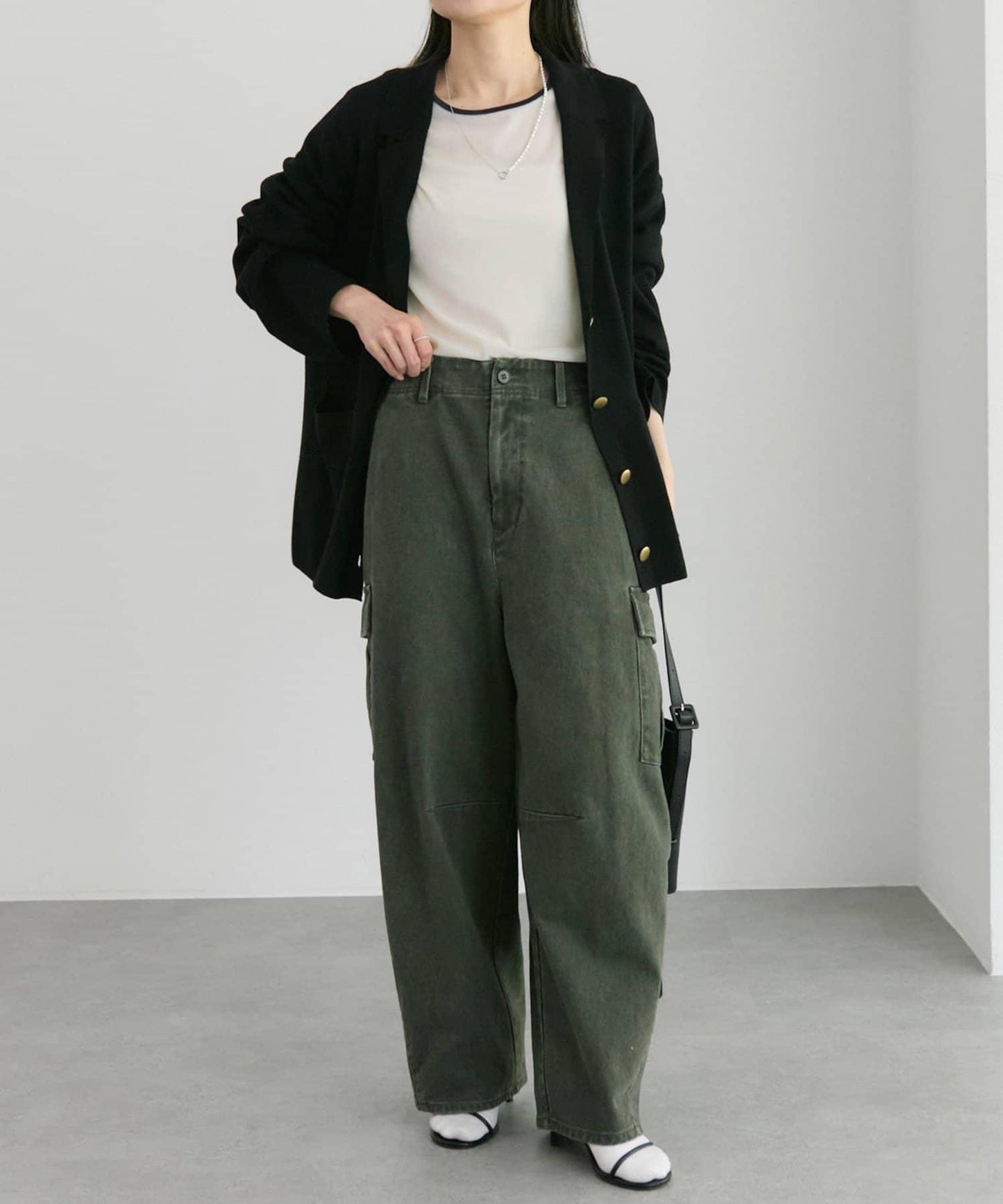 復古風弧形剪裁工裝褲